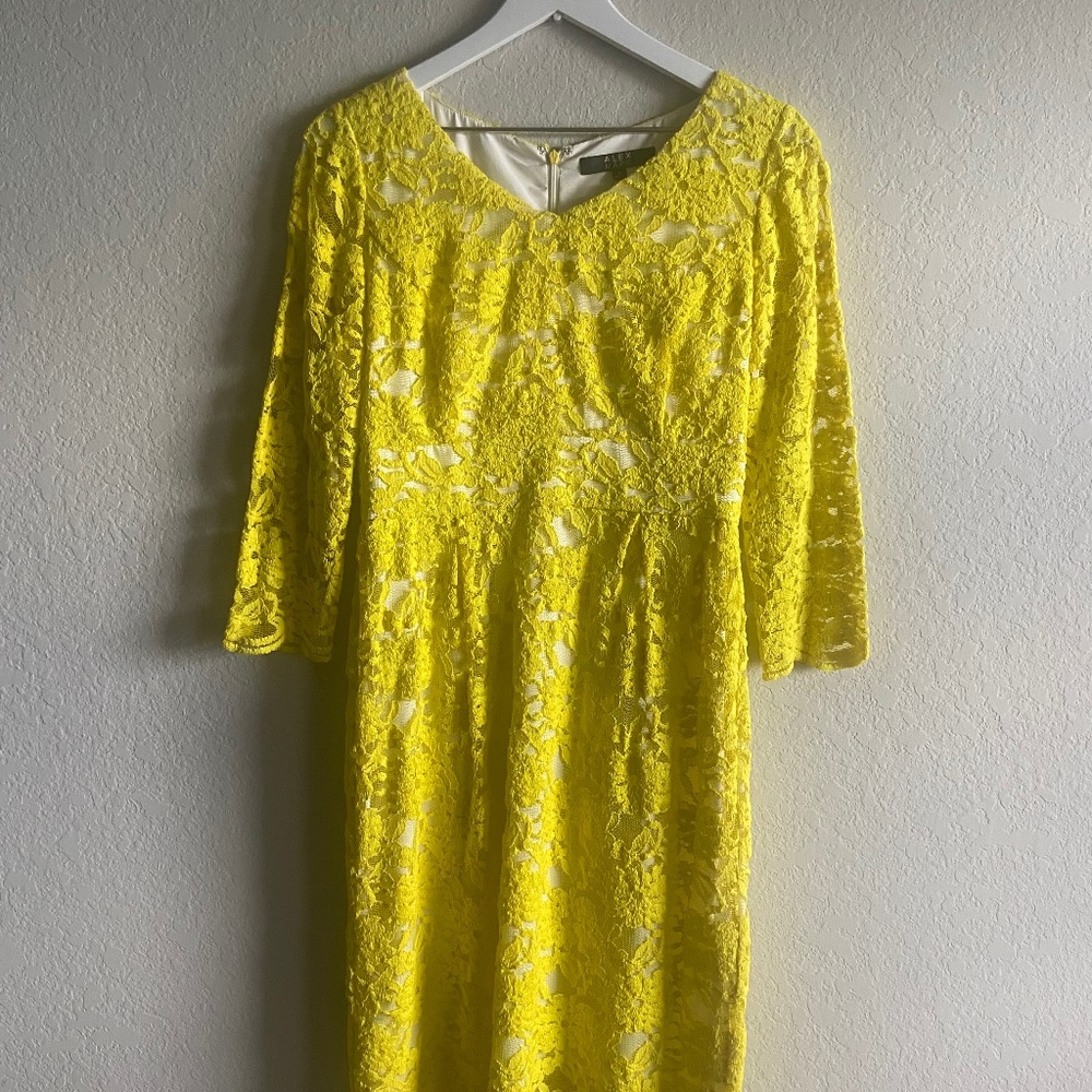 Alex Marie- Yellow Lace Midi Dress